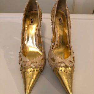 Gold and cream heels